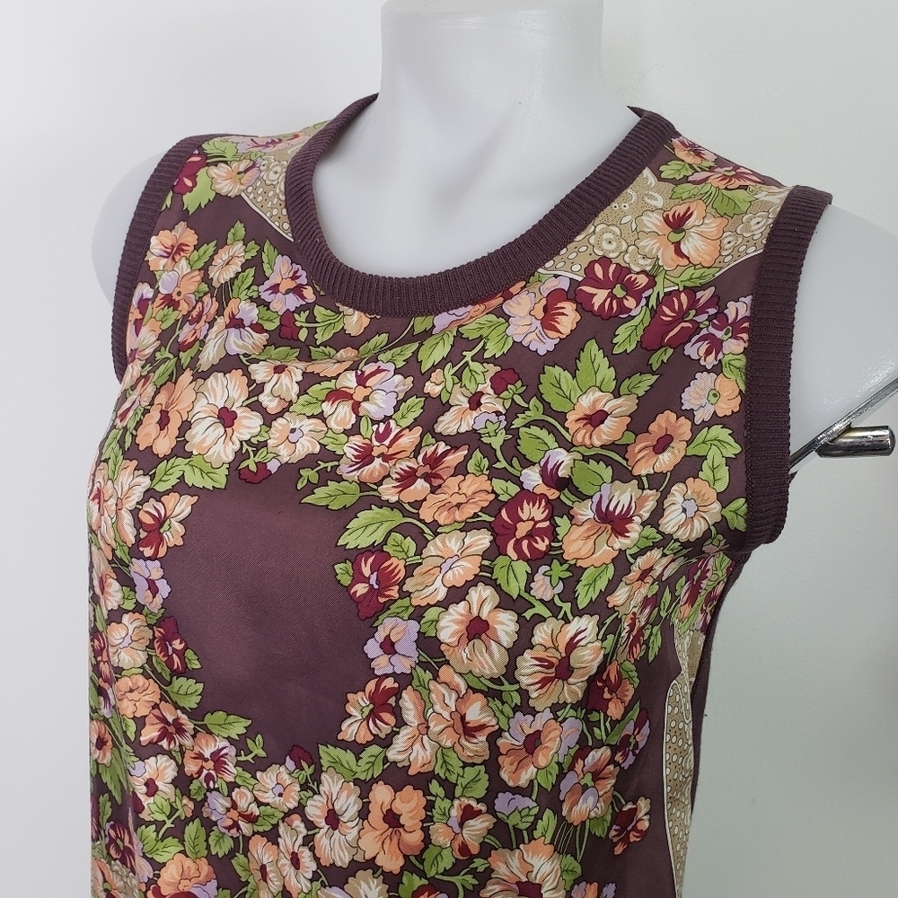 Whistles brown floral silk cashmere sleeveless sweater - Picture 2 of 6